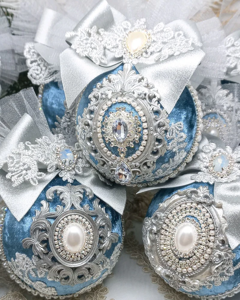 Ёлочные шары Лунное серебро синий голубой шары на елку