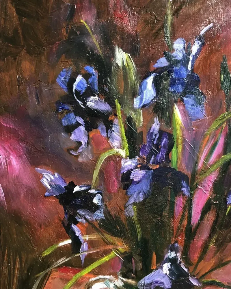 Ирисы фиолетовые. Картина маслом 40×50 см — 40×50 см