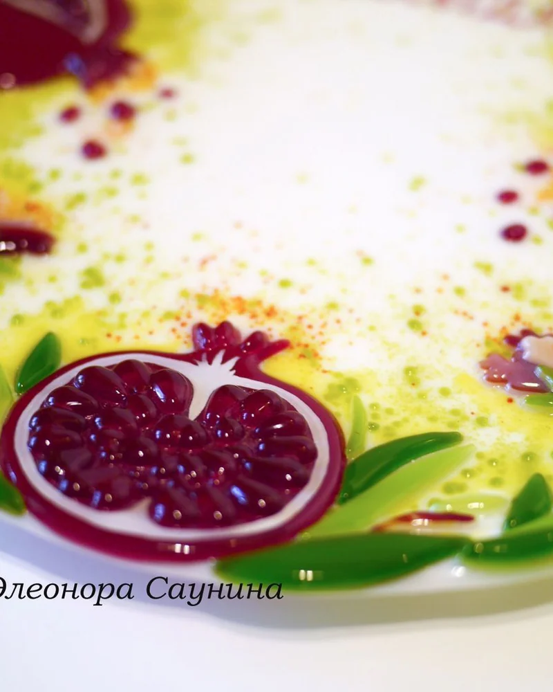 Блюдо для фруктов стекло фьюзинг Гранаты