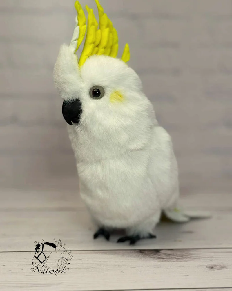 Реалистичная игрушка попугай Желтохохлый какаду