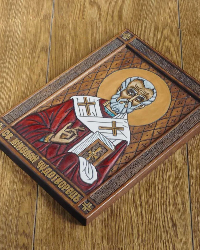 Св. Николай Чудотворец, Никола Угодник - резная икона из дерева