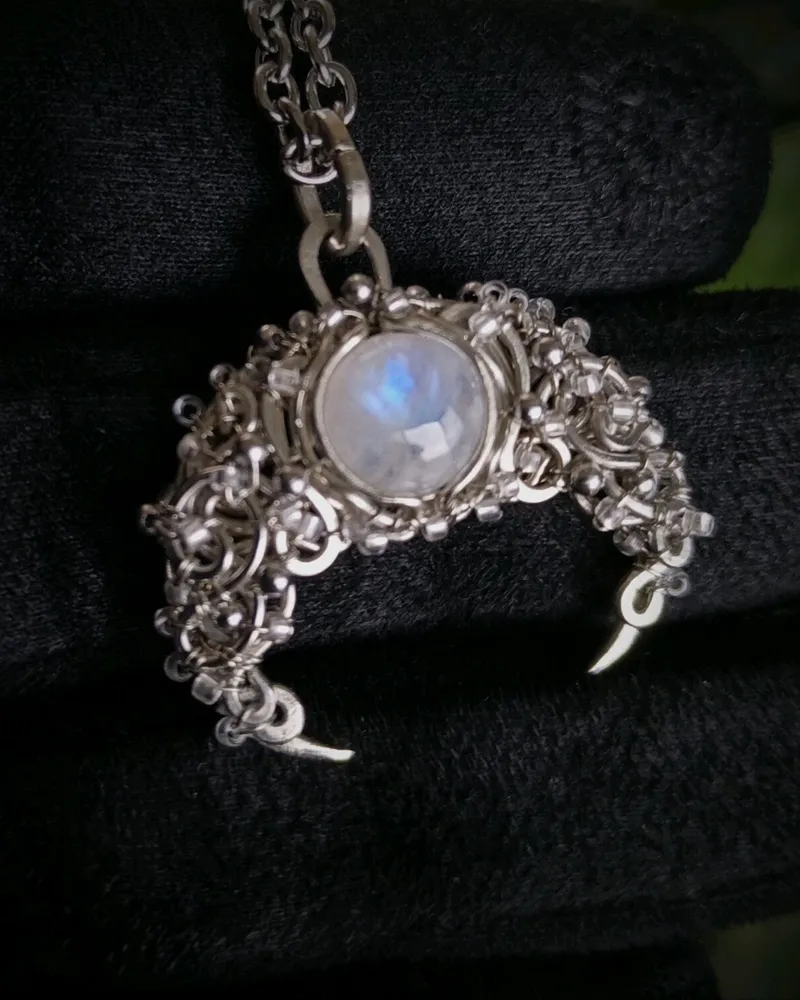 Лунница кулон с камнем адуляр "Moonlight" #2 — голубой — Лунный камень