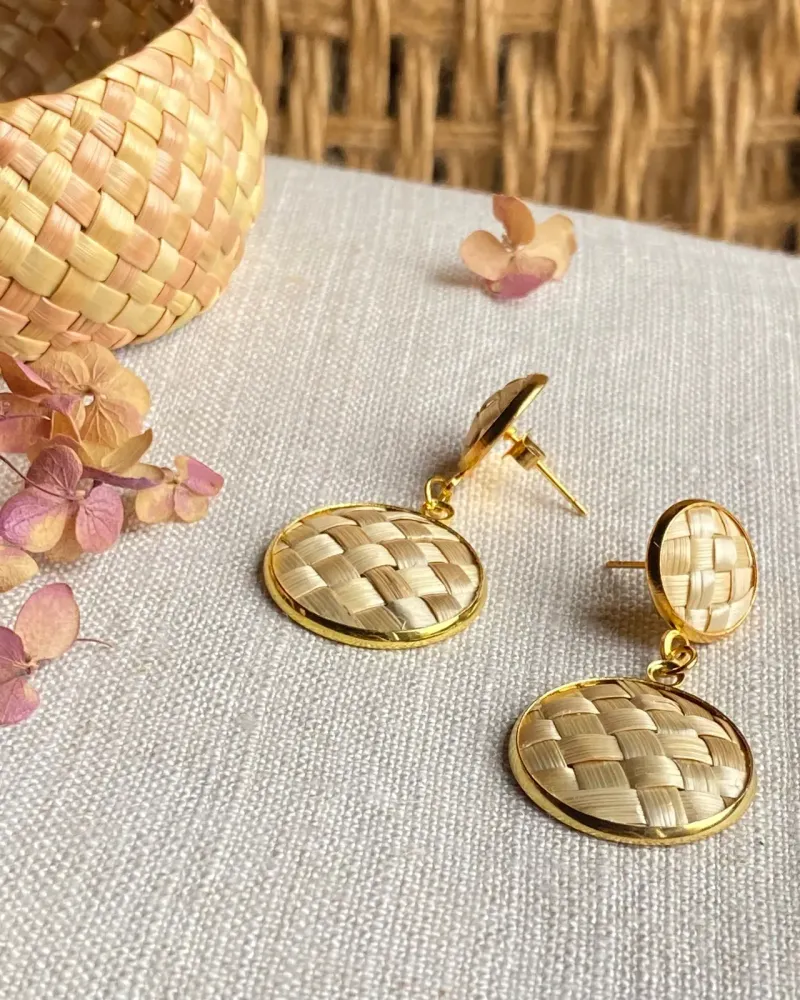 Серьги «Дуэт» из соломки — Натуральный