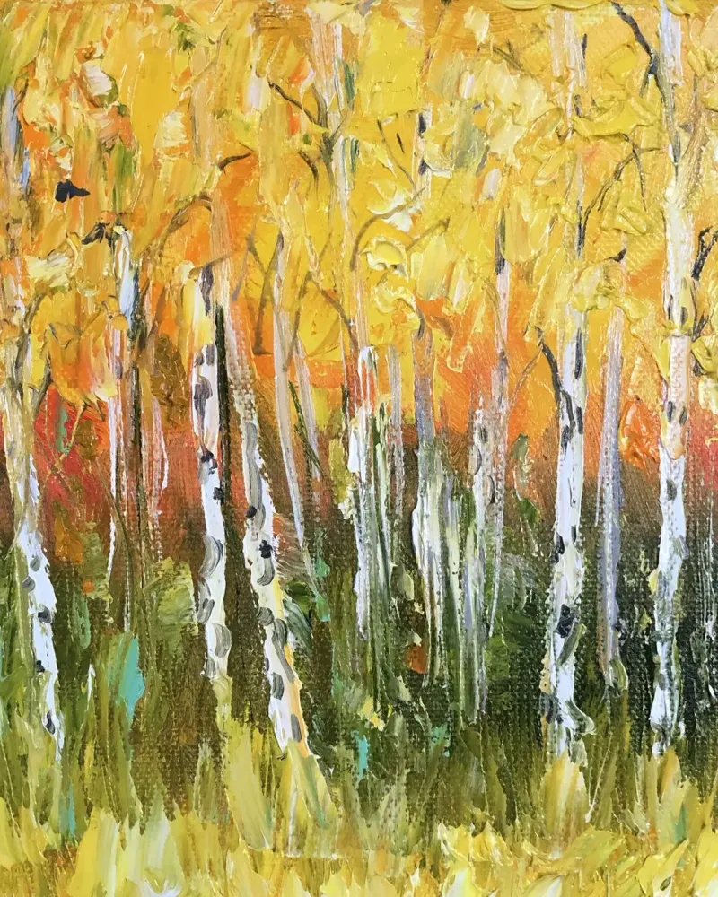 Березки. Картина маслом 20×20 см — 20×20 см