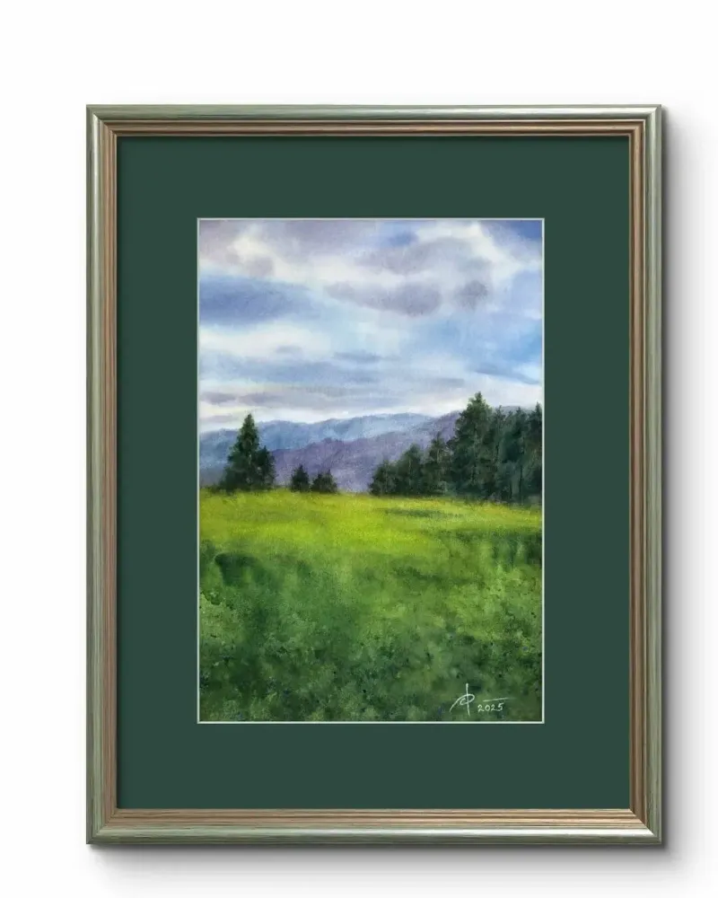 Горный пейзаж. Картина акварелью — 30×40 см