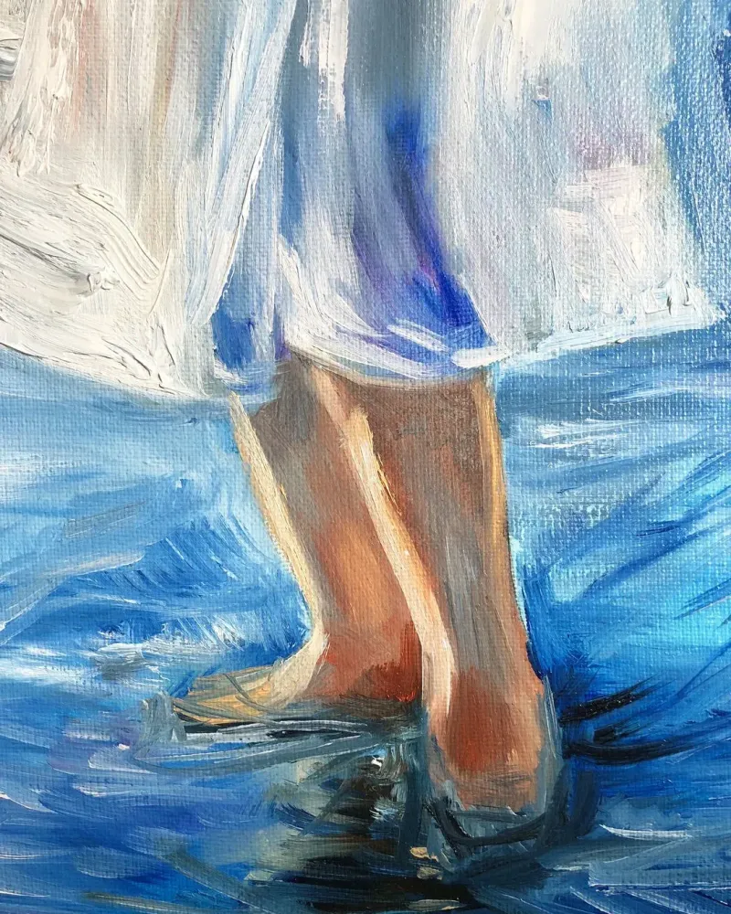 Девочка и море. Картина маслом 30×60 см — 30×60 см