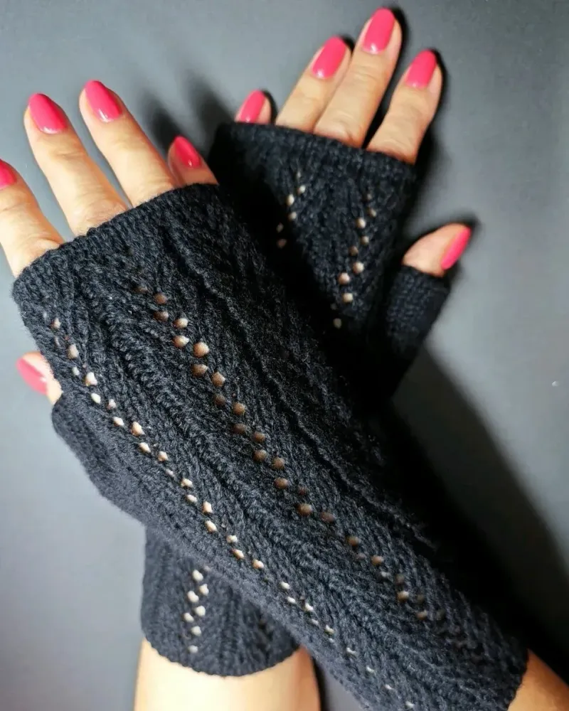 Ажурные митенки из мериноса — Чёрные — Чёрные