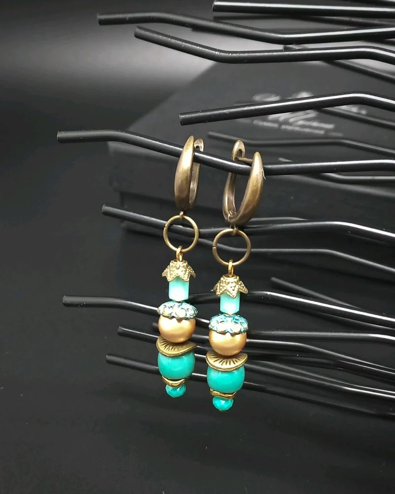 Серьги браслет Антигуа из керамики и стекла бирюзовый 2 комплекта