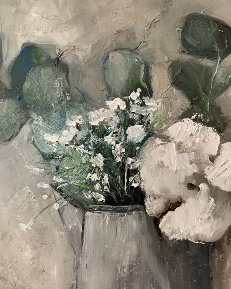Цветы и хлопок. Картина маслом 40×40 см — 40×40 см