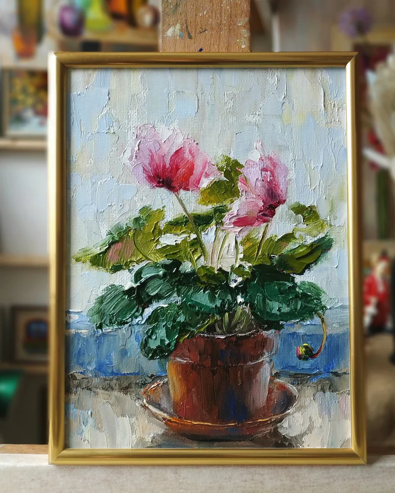 Цикламен. Картина маслом