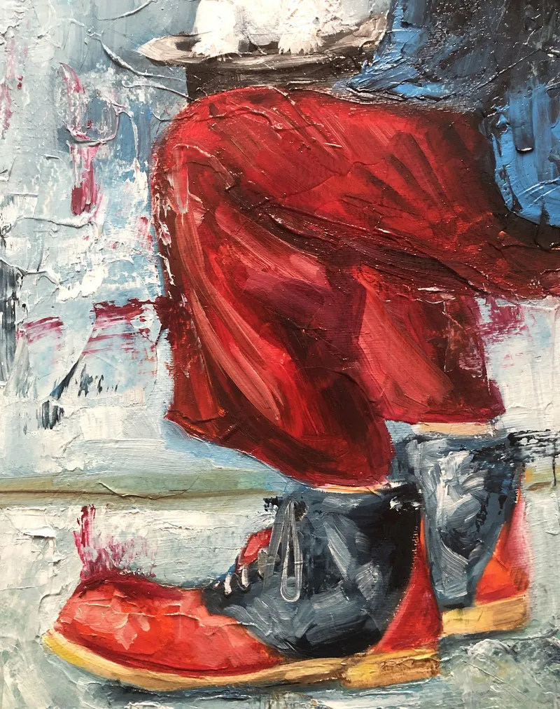 Клоун и кролик в шляпе. Картина маслом 35×50 см — 35×50 см