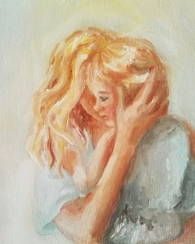 Мама и малыш. Картина маслом 30×60 см — 30×60 см
