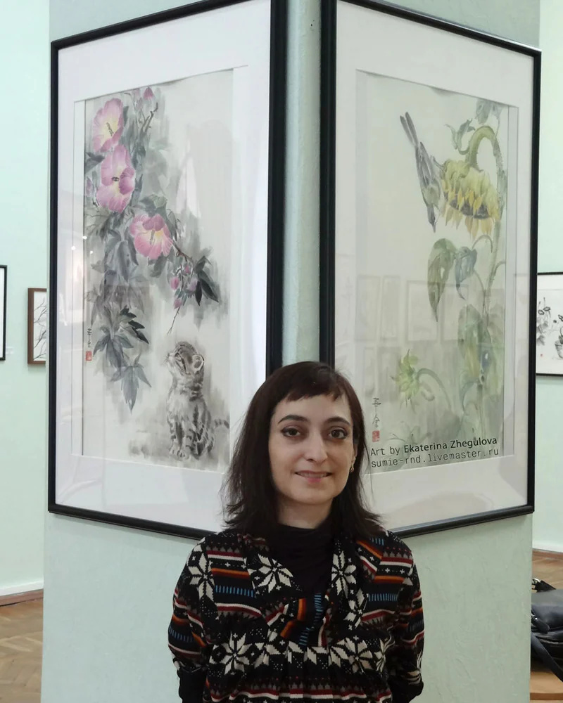 Картина Подсолнух 64х94 синица лето хаки
