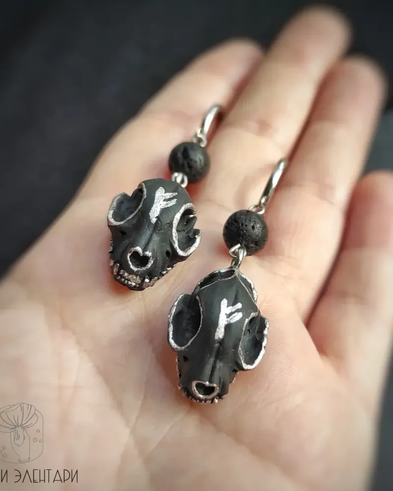 Серьги с черепами — Коричневый