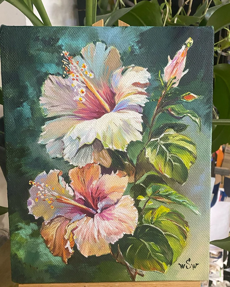 Картина маслом Гибискусы 18×24 см — Оригинал