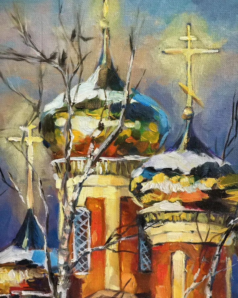 Картина маслом "Колокольный звон", 40х40