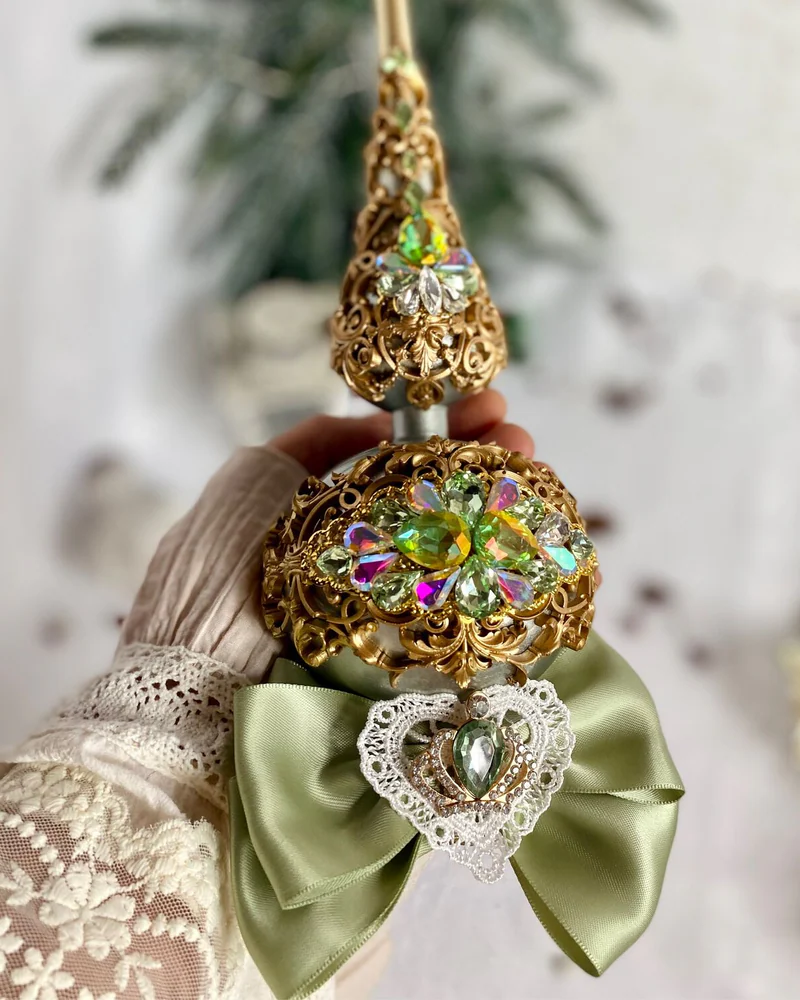 Набор ёлочных игрушек «Серебряный лес» с макушкой, цвет мха — Основной
