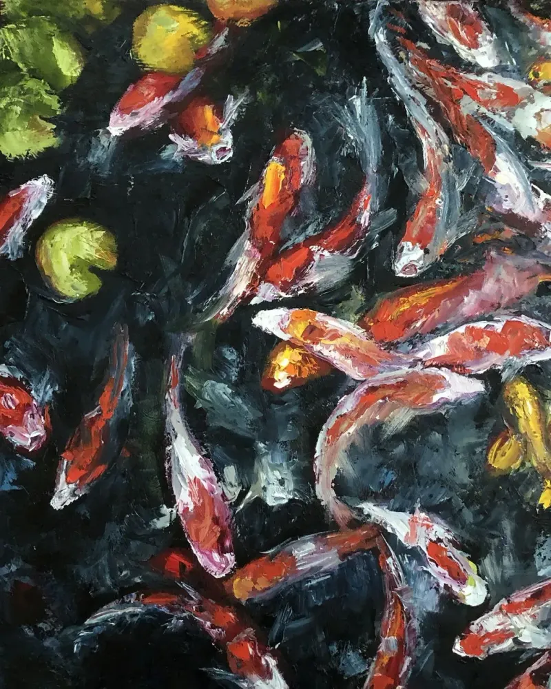 Карпы кои. Картина маслом 60×60 см — 60×60 см