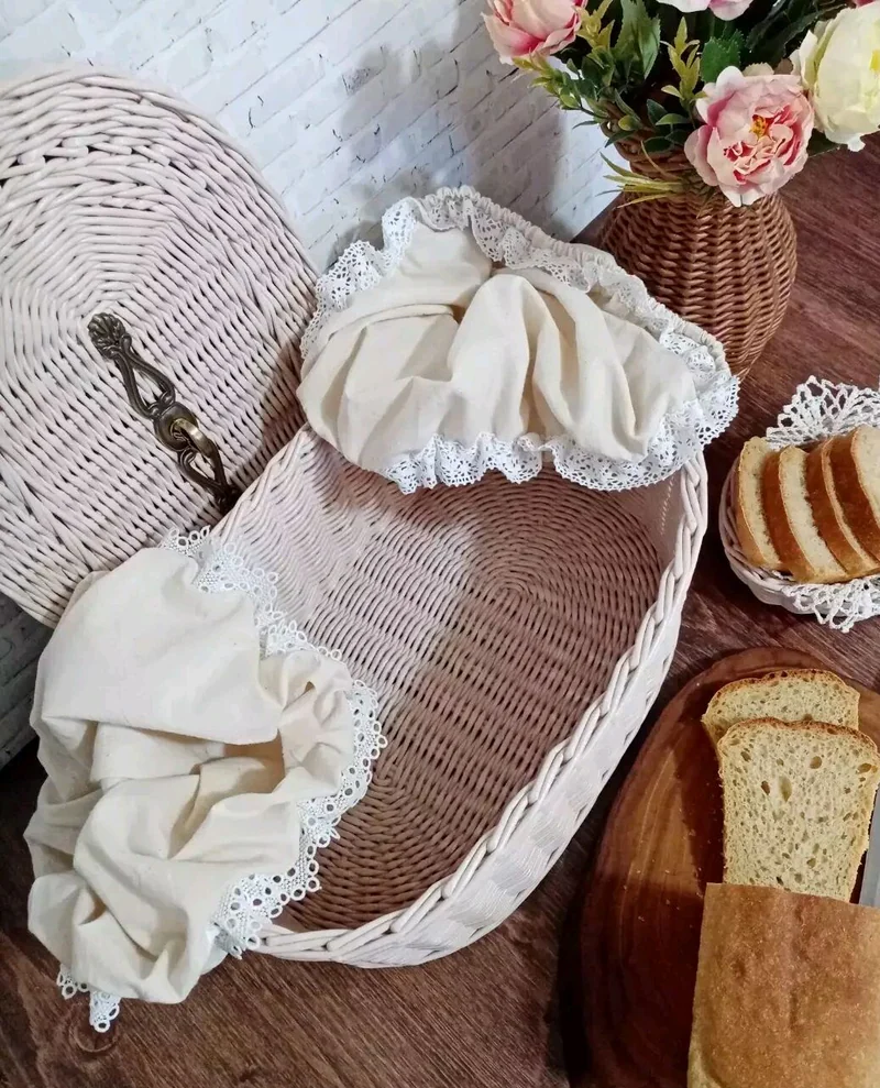 Хлебница.Плетёная хлебница.Хлебница для батона. Хлебница с х|б чехлом