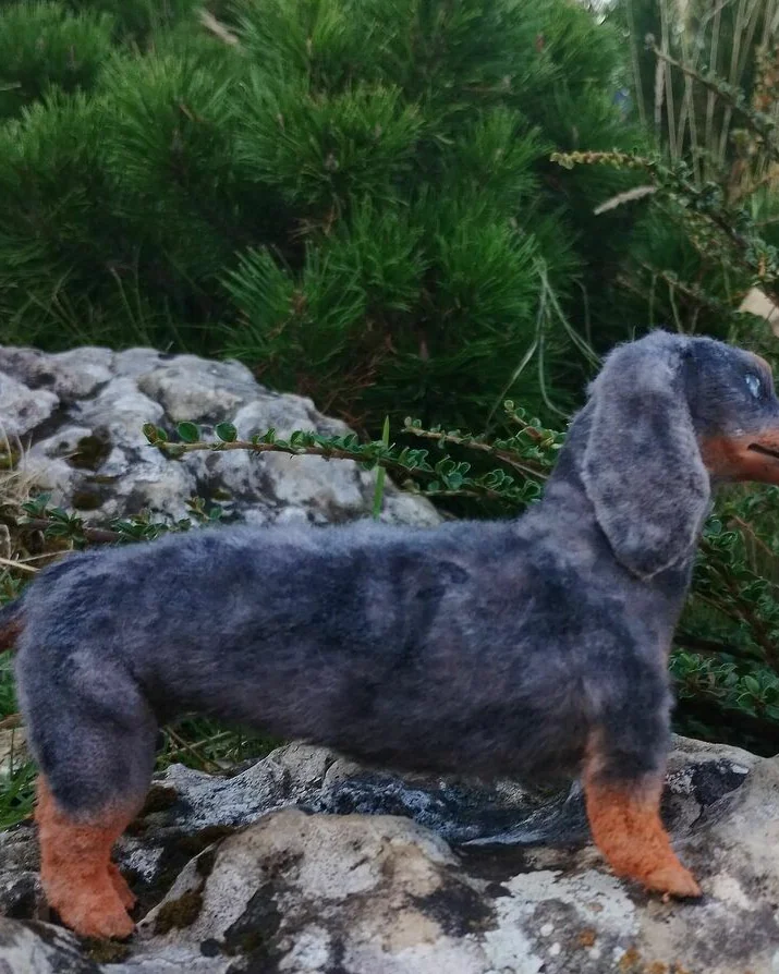 Собака такса мраморная, коллекционная игрушка 1:4 — Собака такса мраморная