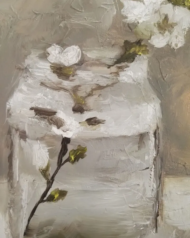 Ветка жасмина в вазе. Картина маслом 20×30 см — 20×30 см