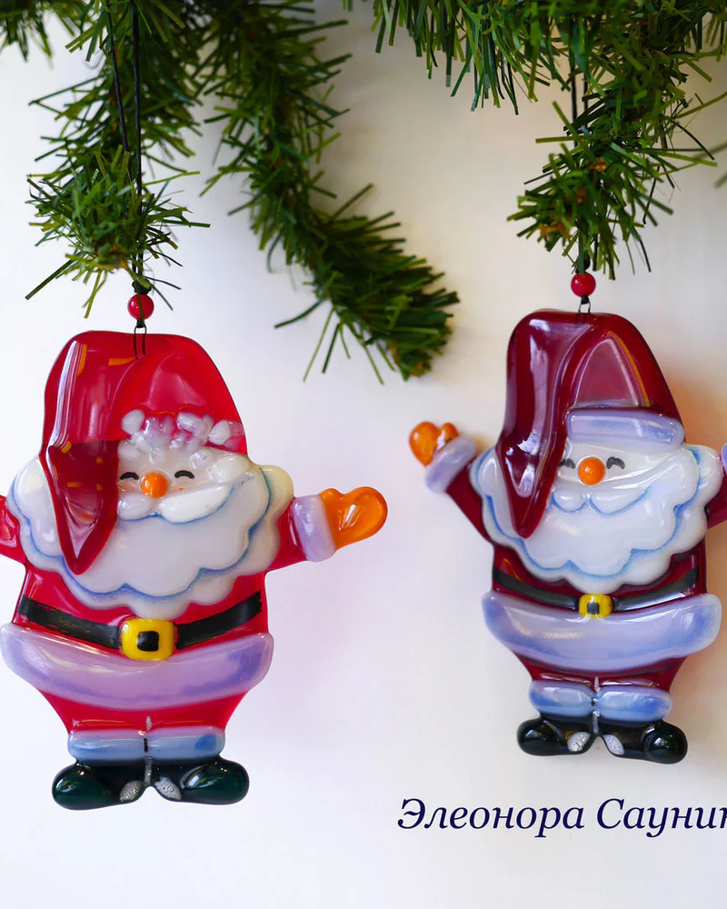 Елочная игрушка Дед Мороз стекло фьюзинг