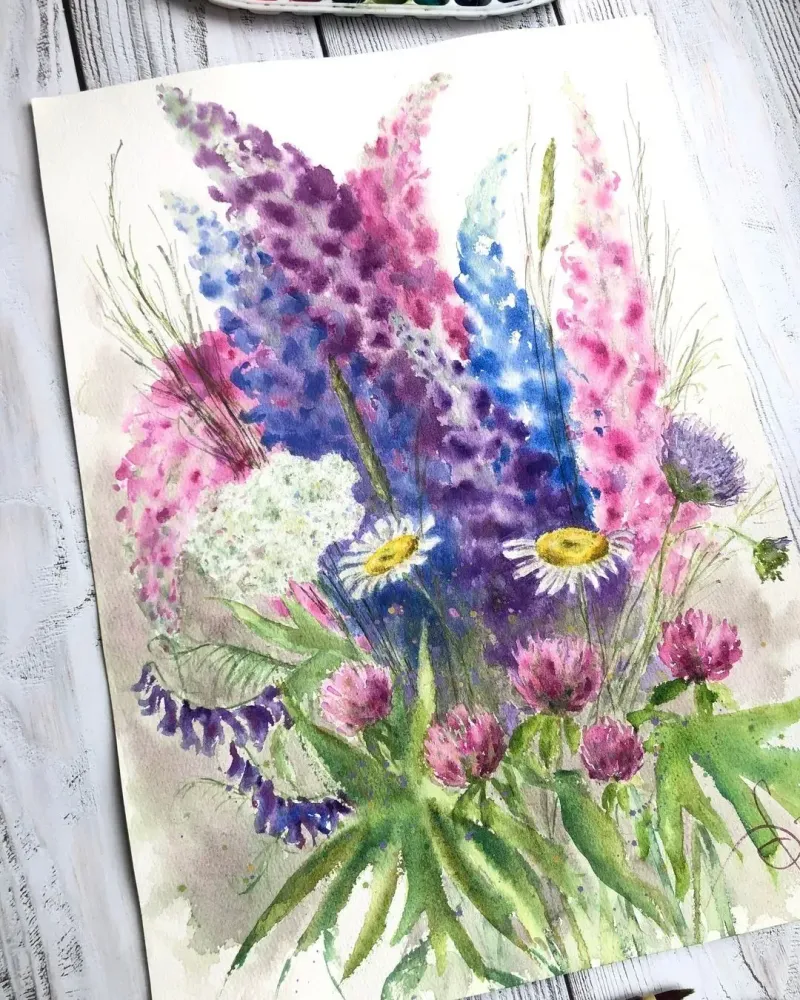 Полевые цветы. Акварель — 30×40 см