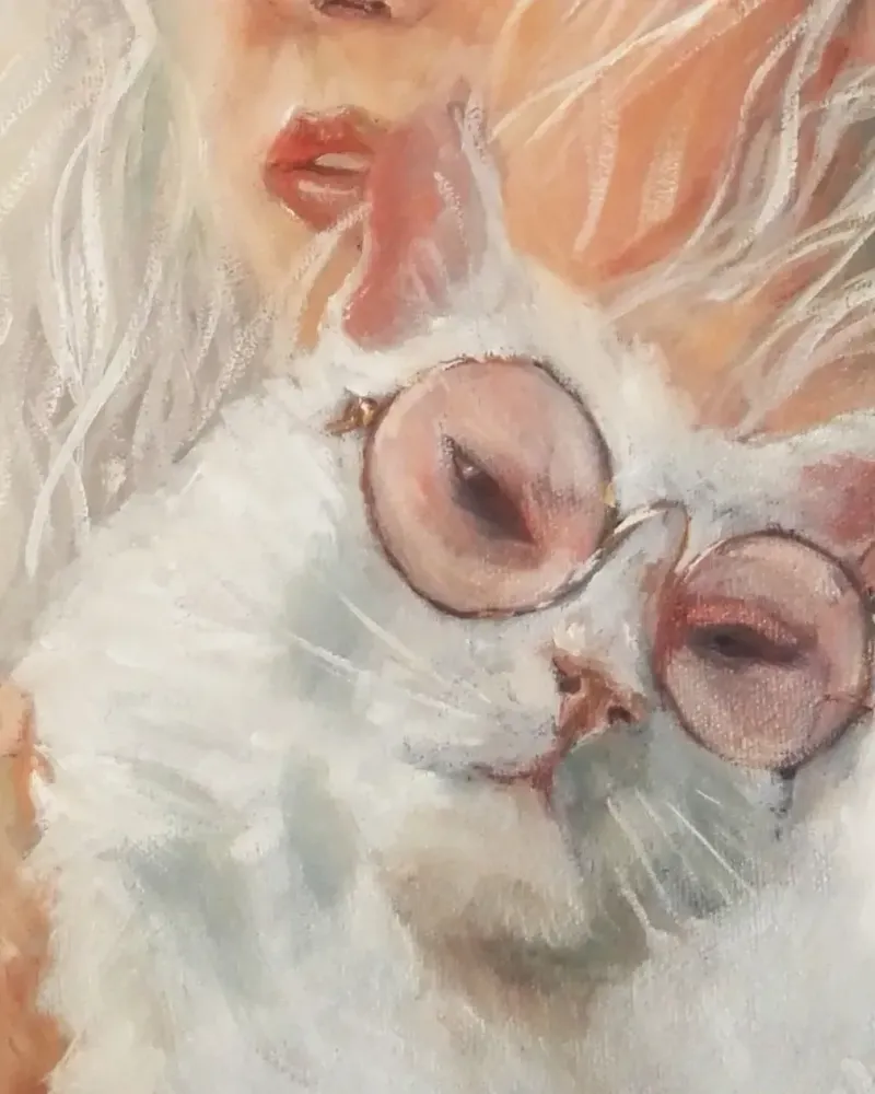 Девушка с котом. Картина маслом 50×60 см — 50×60 см