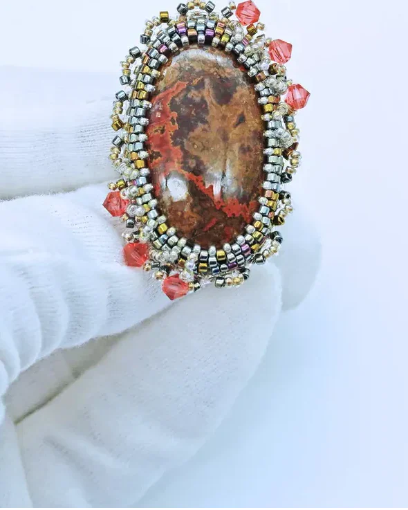 Авторское кольцо с агатом и Swarovski