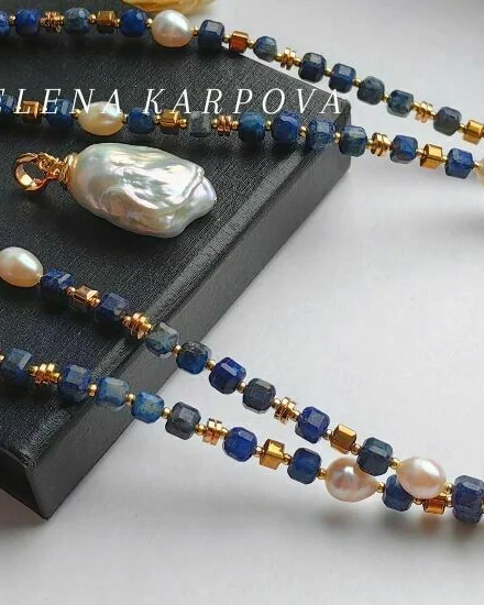 Колье с жемчугом и лазуритом