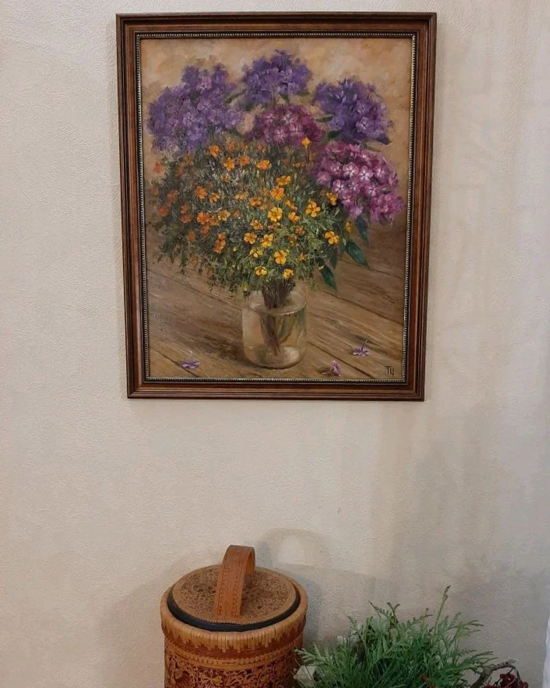 Флоксы и бархатцы. 2019 г. Картина маслом