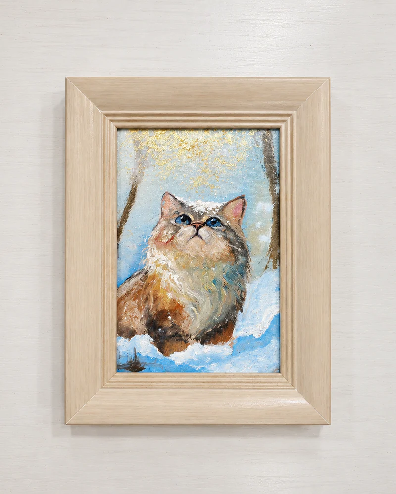 Мини-картина "Котик в снегу"