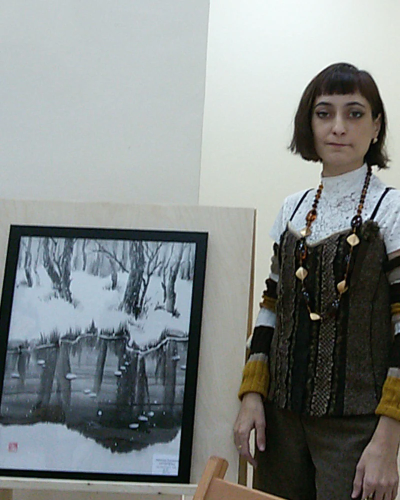Картина Зимний пруд 40x50 снег лес вода