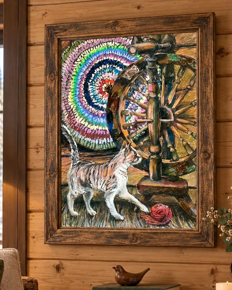 Картина сухой пастелью "Кот с клубком", 50х70
