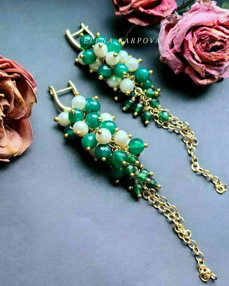 Серьги с агатом и жемчугом