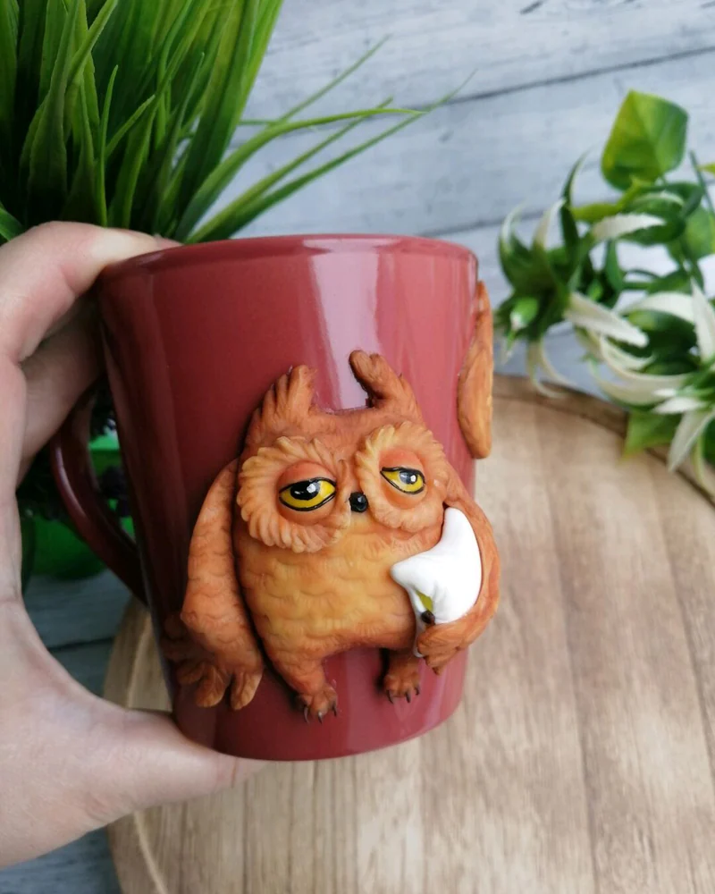 Кружка с совой из полимерной глины