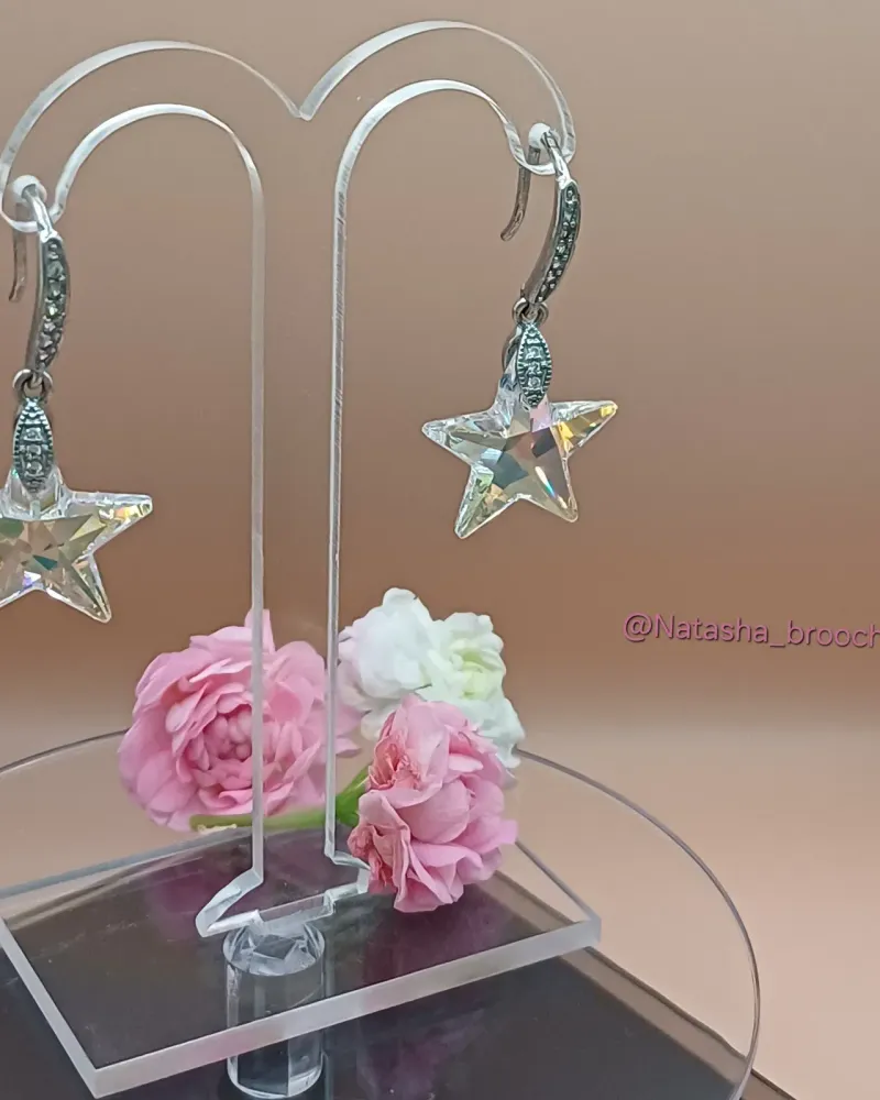 Серьги «Звёзды» с кристаллами Swarovski, прозрачные