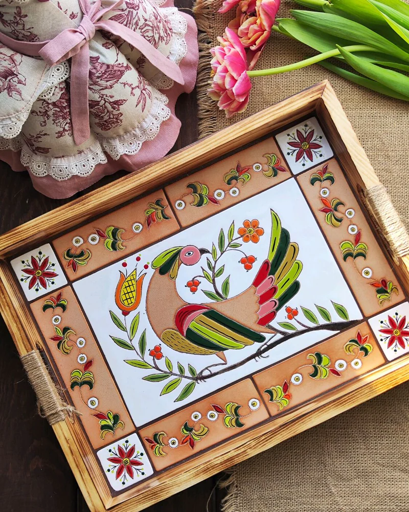 Поднос кедровый «Русские узоры», 40×30 см
