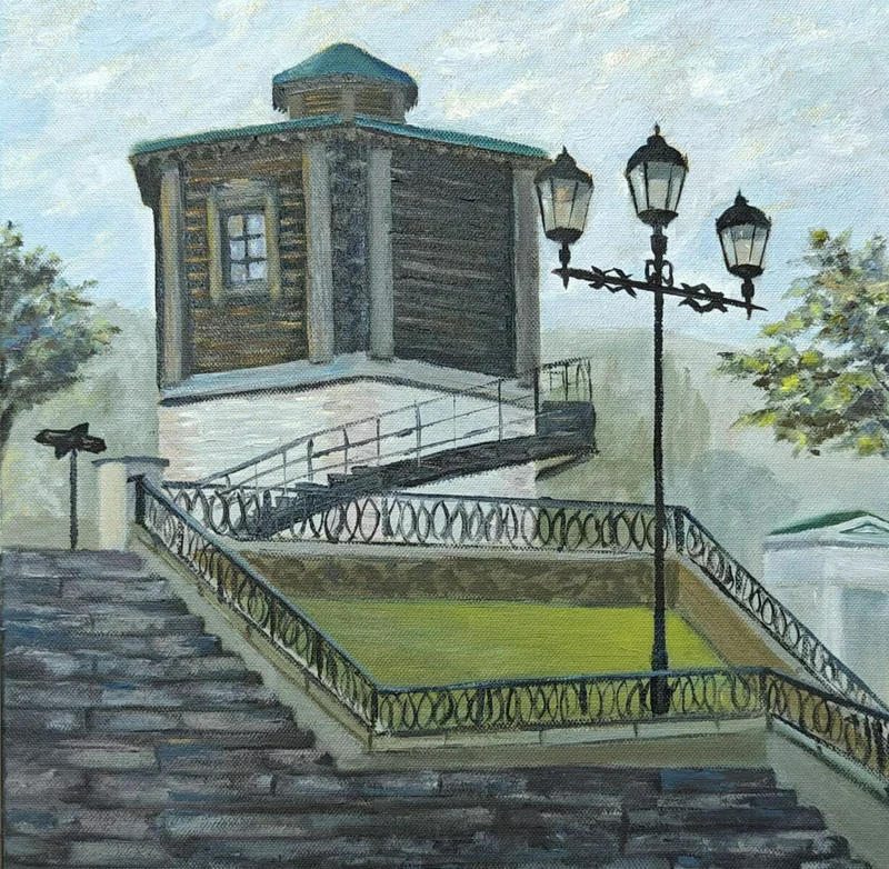 Картина маслом на холсте "Водонапорная башня г.Екатеринбург"