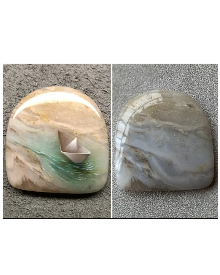 Лаковая миниатюрная живопись на камне. Кораблик.