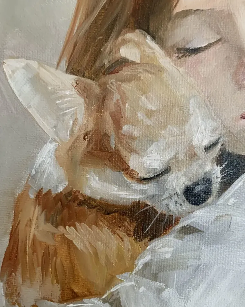 Девочка с собачкой. Картина маслом 20×30 см — 20×30 см
