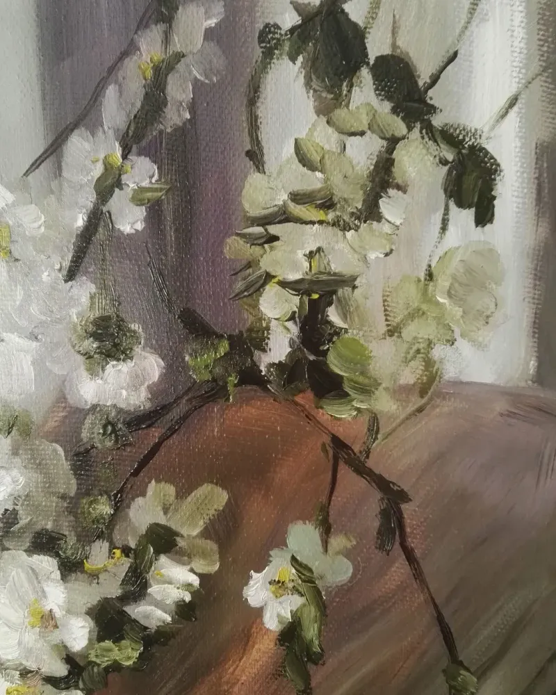 Ветка яблони. Картина маслом 30×50 см — 30×50 см