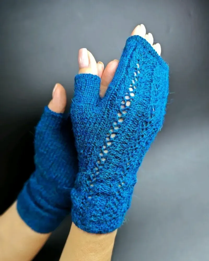 Ажурные митенки из мериноса — Синие — Синие