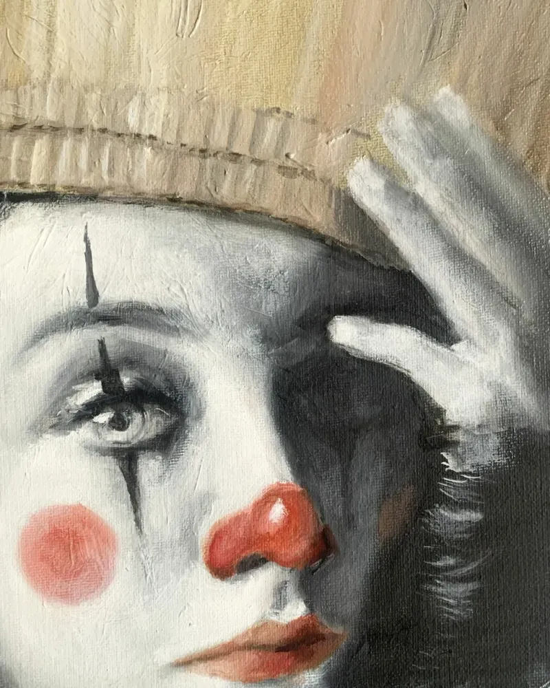 Корона. Женский портрет клоунессы. Картина маслом 30×50 см — 30×50 см