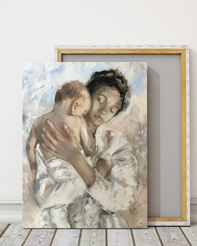 Мама и малыш. Картина маслом 40×50 см — 40×50 см