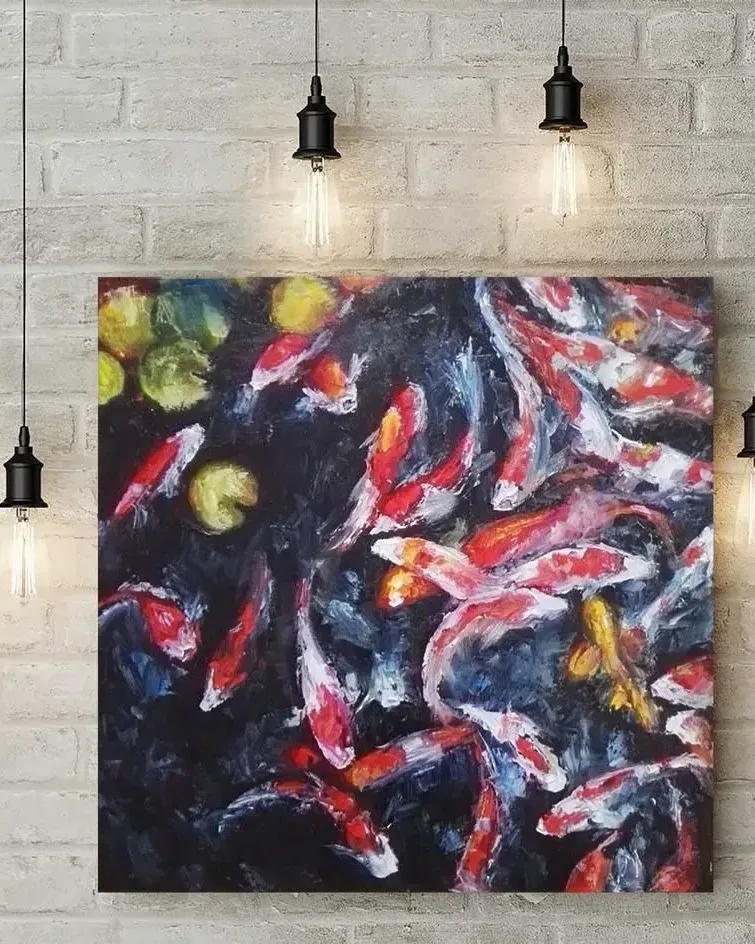 Карпы кои. Картина маслом 60×60 см — 60×60 см