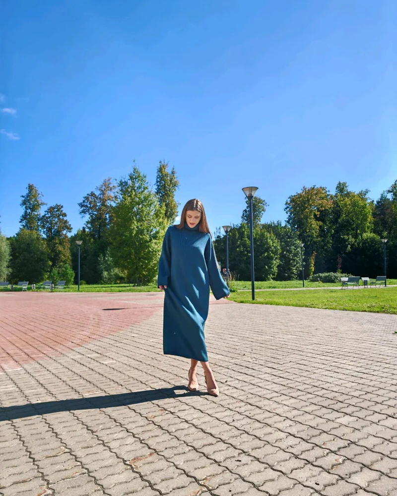 Вязаное платье цвета Петроль
