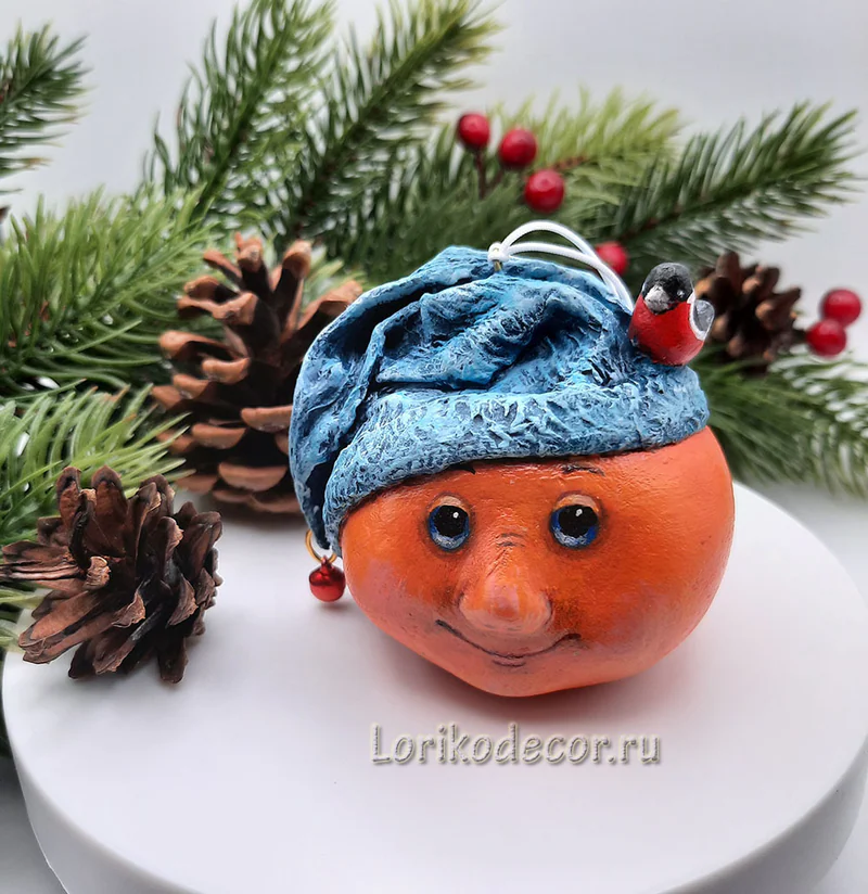 Ёлочная игрушка «МАНДАРИНКА СО СНЕГИРЕМ»