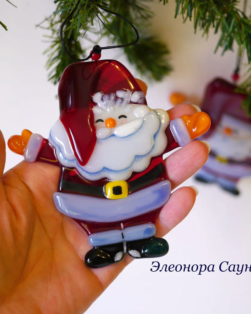 Елочная игрушка Дед Мороз стекло фьюзинг