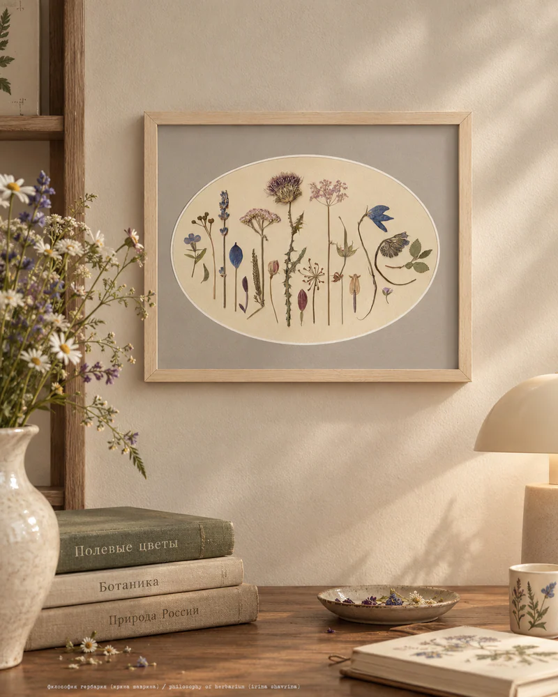 Гербарная композиция (гербарий) из 18 растений